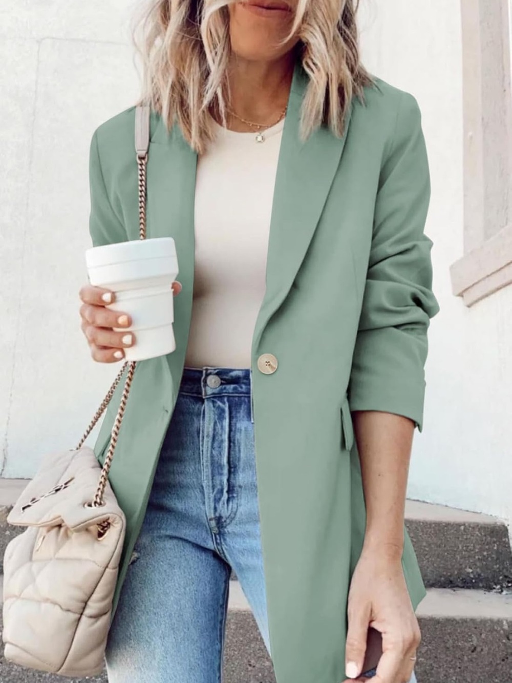 Dokotoo Sage Green Blazer Women’s Medium Business Casual 1 Button Office jacket